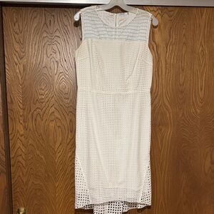 Elie Tahari White Textured Midi Dress